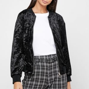 Women's Crushed Black Velvet Bomber Style Jacket